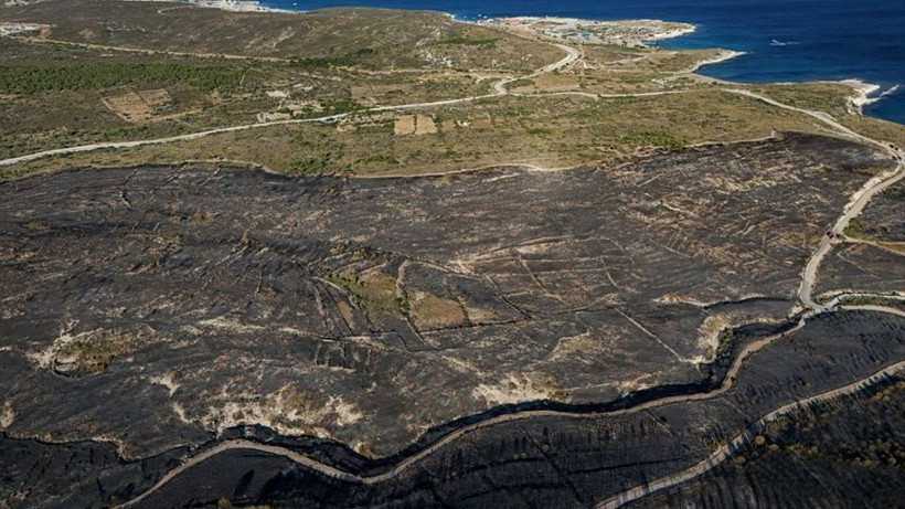 Çeşme'de yanan orman alanı havadan görüntülendi - Resim: 1